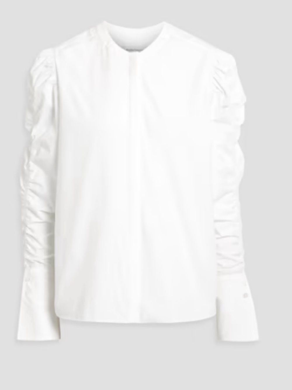 Elegant White Ruched-Shoulder Button-Front Blouse - Picture 3 of 12